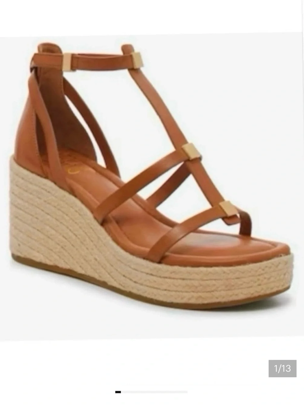 Franco Sarto Pana espadrille wedge sandals tan leather t-strap size 8.5